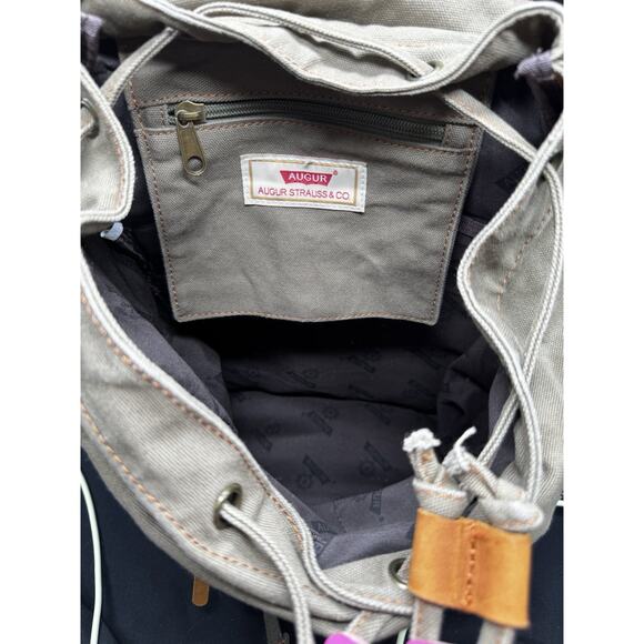 Augur Strauss Jans Canvas Leather Laptop Backpack Brown Distressed Boho Hiking - Picture 8 of 11